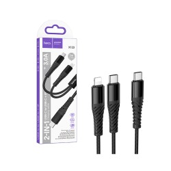 Hoco 2 in 1 Charging Cable X123 Victory USB-C to (Type-C+Lightning) 3.0A 1m Black